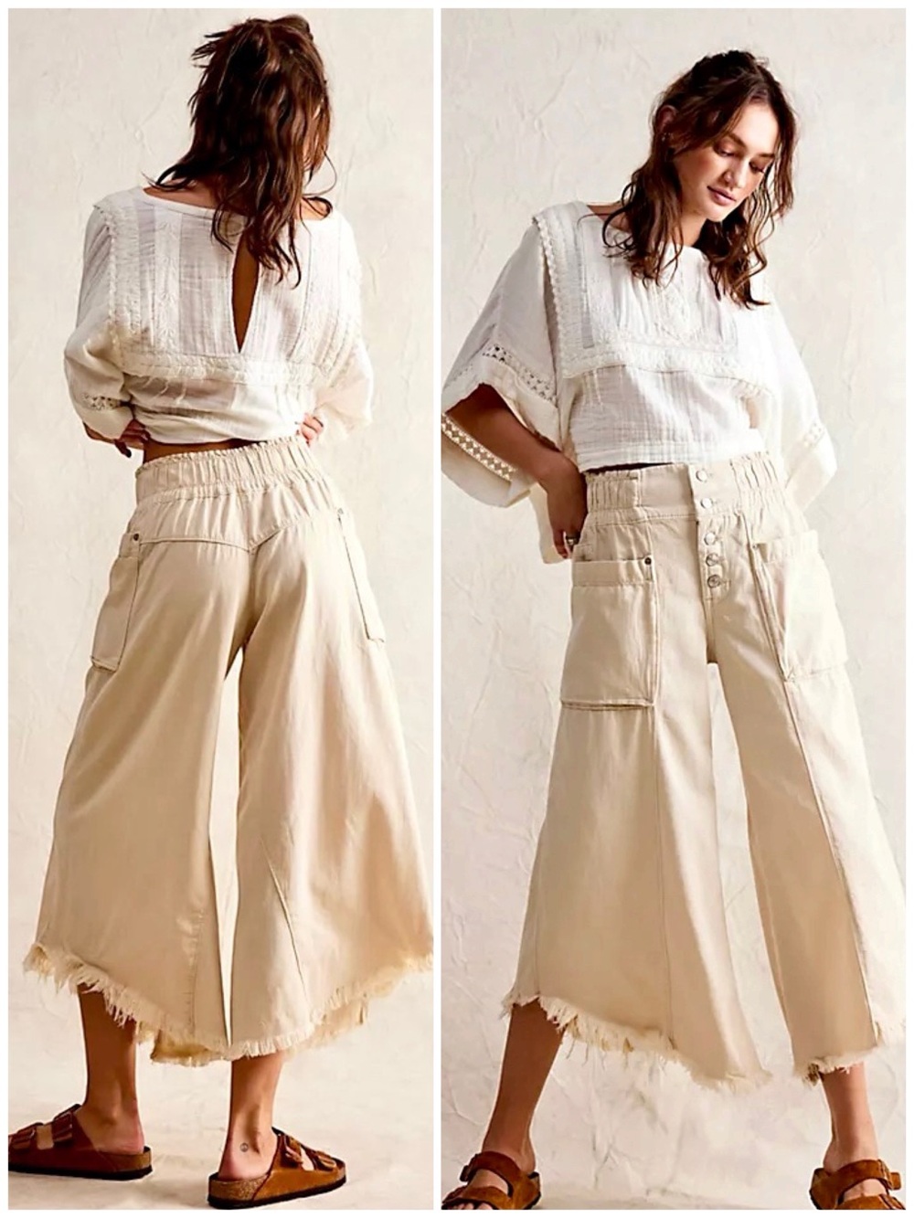 NWT Free People x We The Free Sun Setter Wide-Leg High-Waist Crop Jeans in Khaki
